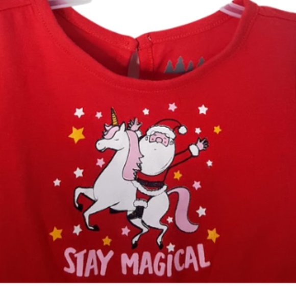 #KI-2 Infants Red Christmas Santa & Unicorn Print Long-Sleeve Dress - Picture 7 of 8
